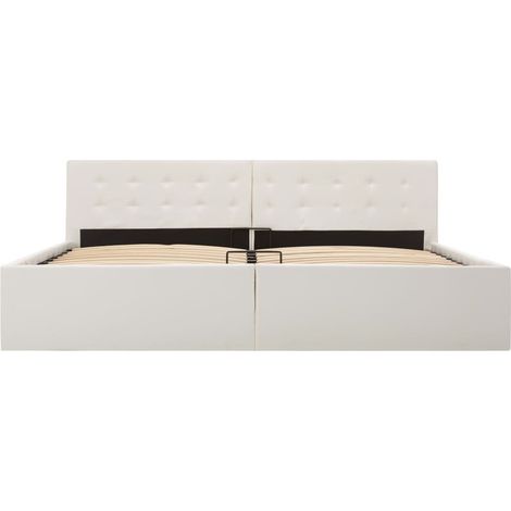 Lit coffre 180x200 cm simili cuir blanc capitonné Rundi (1/5)