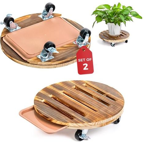 Support Plante - BAMWORLD - Set de 2 - Bois dur renforcé - Roulettes silencieuses avec freins - Charge 109 kg (1/5)