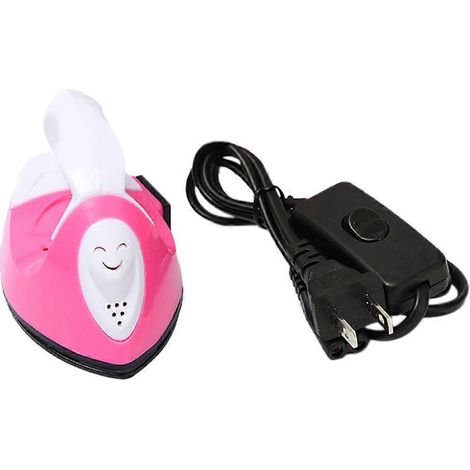 Fer à repasser électrique fait main pour enfants, mini fer à repasser créatif avec autocollant nominatif, petit fer à repasser spécial, outils de couture. Prise US rose. (1/5)