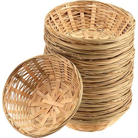 Ensemble de 12 paniers à pain en bambou, panier à pain rond en osier en bambou naturel pour le stockage du pain, des fruits et des collations (1/5)