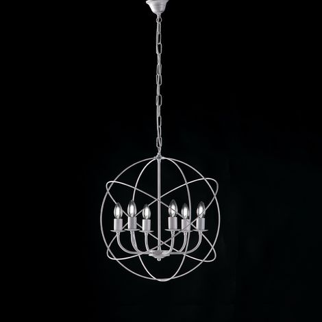 Lampadario A Sospensione 6 Luci Sfera Ferro Bianco E Argento Serie Williams (1/2)