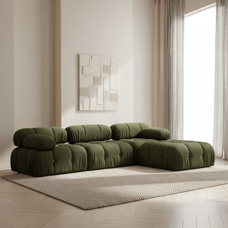 Modulares XXL-Ecksofa Bubble mit Ottomane – Samtgrün