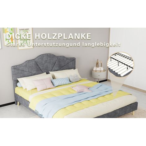 Lit doux minimaliste moderne, tête de lit confortable et douce, 160200CM, gris, meuble de chambre multifonction, cadre de lit coffre bas sans vérin, matelas 160200cm inclus. (1/5)