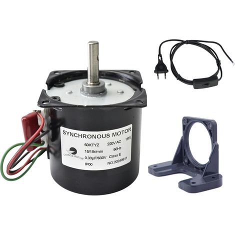 60KTYZ Synchronous gear motor AC 220V 15/18RPM CW/CCW Controllable steering 18W Fixed seat bracket EU/UK Switch Plug Extension (1/5)
