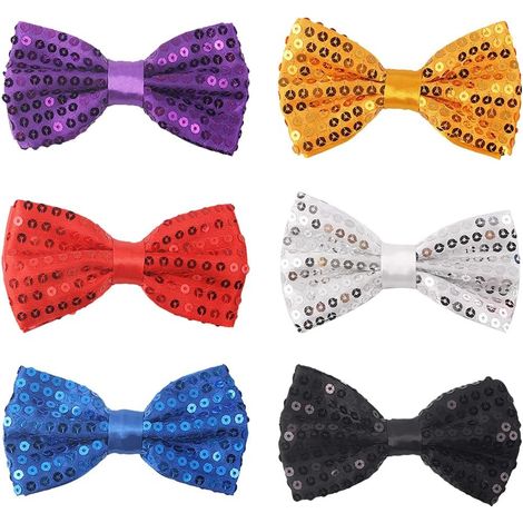 Lot de 6 nœuds papillon à paillettes pré-noués pour smoking, nœud papillon coloré réglable, multicolore, 12 x 7cm (1/5)