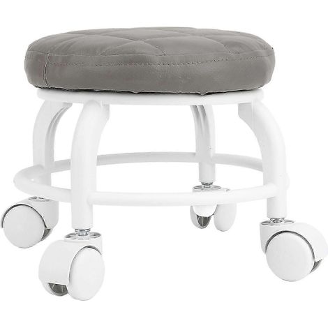 Banquette basse en similicuir avec roulettes pivotantes silencieuses. Convient aux maisons, chambres, garages et magasins. Intérieur gris de haute qualité. (1/5)