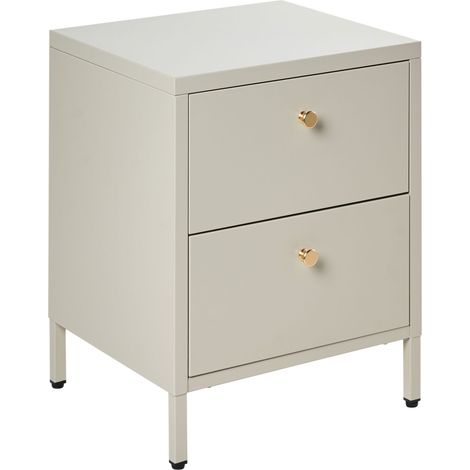 Comodino industriale moderno in acciaio 2 cassetti beige chiaro Kylea