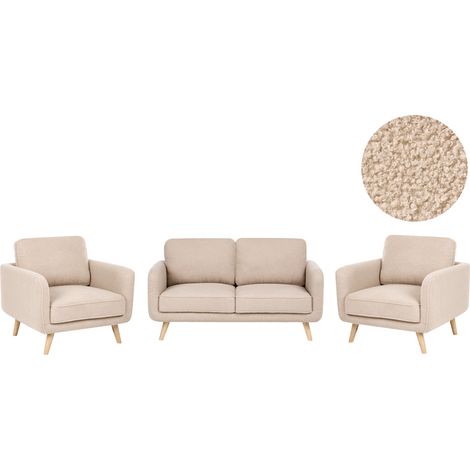 Conjunto de salón de 4 plazas tapizado decorativo patas de madera estilo tradicional de bouclé beige Kilja (1/5)