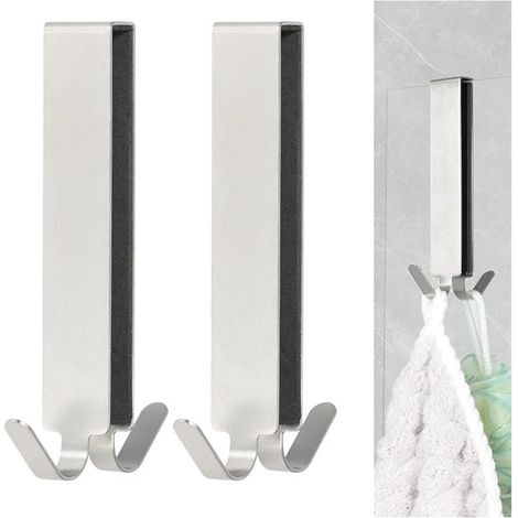 Set di ganci per doccia da 2 pezzi, portasciugamani per box doccia, gancio per box doccia in acciaio inossidabile per porte da bagno in vetro da 5-10 mm (argento)