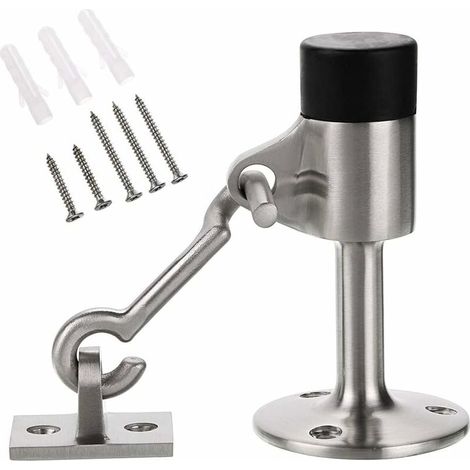 Tope de puerta resistente GABRIELLE con gancho de acero inoxidable cepillado para montaje en pared con tope de goma