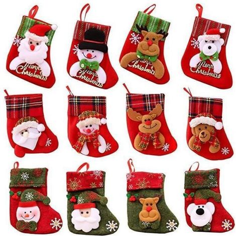 Chaussette De Noël - Mini Bas À Suspendre Pour Cheminée - Ornement Festif Pour Arbre Et Décoration Intérieure - Lot De 12 (1/5)