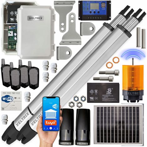 Motorisation pour portail double - 2x2m - 400kg - Kit solaire - 4 télécommandes - Wi-Fi