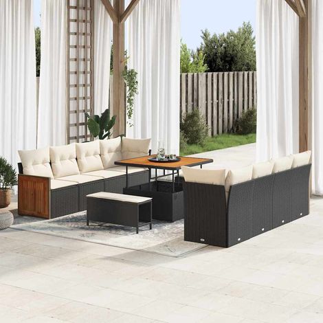 Gartensofa-set Schwarz und Creme 231 x 224 x 85 cm Poly-Rattan