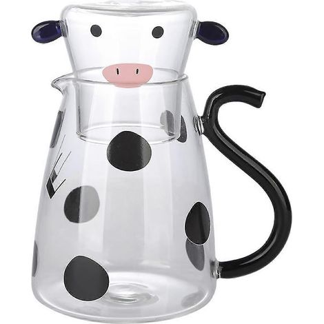 Carafe à eau froide en verre transparent, robuste et durable, 550 ml/1800 ml, motif vache. Design créatif. (1/5)