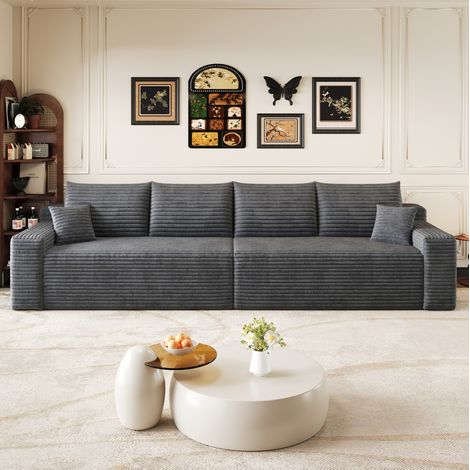 Divano modulare 4 posti in velluto a coste grigio scuro, 302 cm, senza montaggio, OKWISH (1/5)