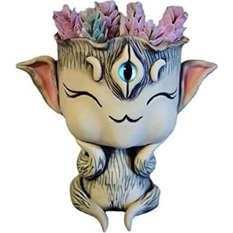 Pot À Plantes - Résine - Sculpture Décorative Jardin Intérieur Extérieur - Forme Dryade À Trois Yeux - 16 x 10 x 15 5 Cm - 1 Pièce (1/5)