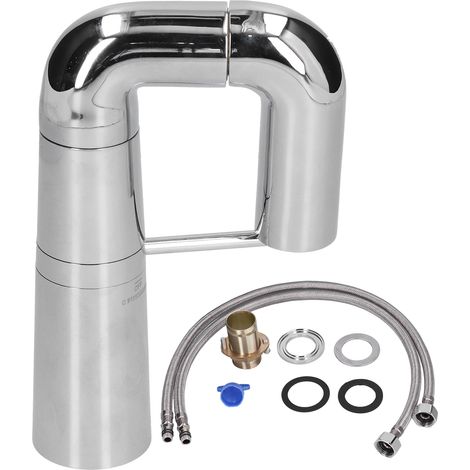 Kupferwaschtischarmatur G1/2, 2-teiliges Set mit Wasserzuläufen, 360° drehbar für Küche und Bad, Chrom-Finish, Warm- und Kaltwasser (1/5)