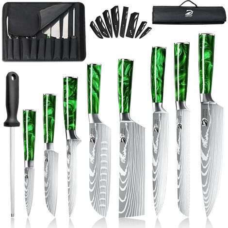 Kitchen knives set, 9 piece professional kitchen knives set with roller bag, kitchen knife set high carbon stainless steel, resin handle (1/5)