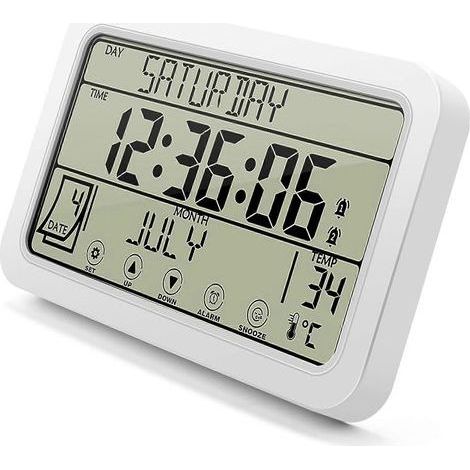 Digitale Wanduhr, batteriebetriebene Digitaluhr, 20 cm (8 Zoll) Schreibtischuhr mit Temperatur-, Luftfeuchtigkeits-, Tages- und Datumsanzeige für Zuhause oder Büro. (1/5)