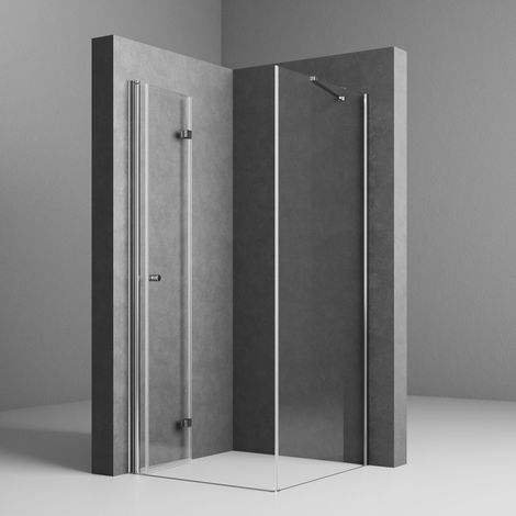 Falttür Duschkabine 120x90 cm Eckeinstieg mit Seitenwand Duschabtrennung Eckeinstieg Drehfalttür Dusche 120cm mit Seitenteil 90cm aus 6mm ESG Sicherheitsglas Duschwand Höhe 185cm