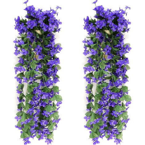 2 Pcs 70CM Plante Artificielle Lierre Artificiel Fleurs Artificielles Exterieures pour Le Bureau, La Décoration De La Maison, La Fête De Jardin à La Maison, Le Mariage, Le Bleu Foncé (1/2)