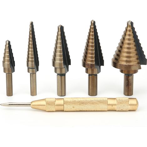 5-teiliges Set HSS-Kegelstufenbohrer mit Körner (1/5)
