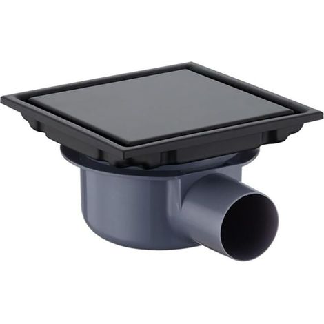 Quadratischer Duschablauf, 15 x 15 cm, 360° drehbarer Siphon, geruchsdicht, Unterputz, geeignet für Plus- und Minuswasseranschluss, Doppelfiltration, fliesbar, schwarz (1/4)