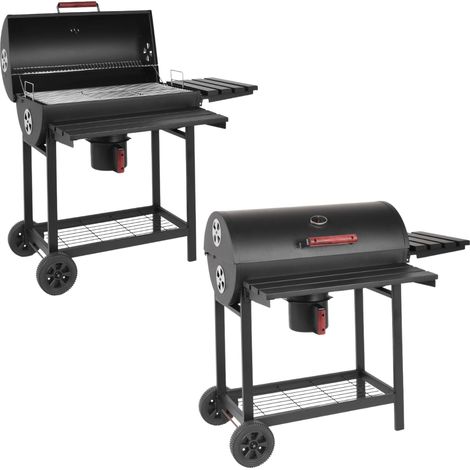 Barbecue a Carbonella BBQ da Giardino a Carbone, Doppia Griglia in Acciaio 2 Ruote con Coperchio e Termometro - cm 113x70x97 Nero (1/5)