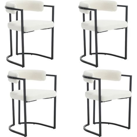 Wahson Lot de 4 Chaises en Fausse Fourrure,Chaise Salle à Manger Moderne avec Accoudoirs Dossier Chaise de Cuisine Pied en Métal, Blanc (1/5)