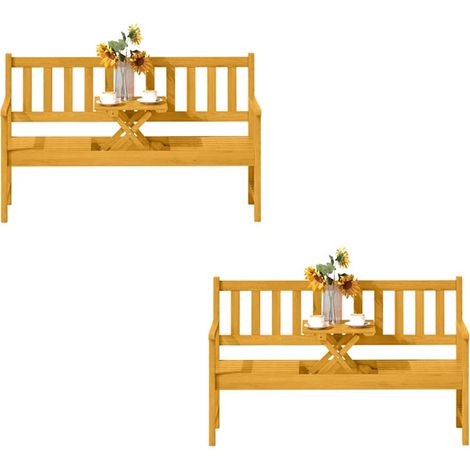 2er-Set 2-Sitzer Gartenbank Holz, wetterfest Sitzbank, Gartenmöbel mit Rücken- & Armlehnen, Klappbarer Tisch Parkbank 320kg belastbar, Balkonbank, Holzbank für Balkon, Garten, 149x56,5x89cm, Teak