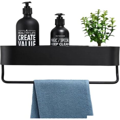 Support de rangement de salle de bain en alliage d'aluminium, porte serviettes mural noir antirouille, support de rangement de cuisine multifonctionnel