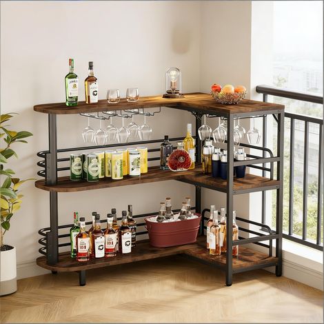 Buffet bar à vins 3 niveaux, étagère de rangement pour bouteilles et spiritueux, meuble en L pour salon et cuisine, table d'apéritif familiale (1/5)