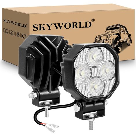 2 Pcs Mini Phare de Travail Led 12V 24V, 7 cm 2.8 pouces 16W Flood Feux de Travail Led Lampe 12V 24V pour 4x4 Offroad Voiture Camion Tracteur Excavatrice, 6000K Blanc Feu Antibrouillard (1/5)