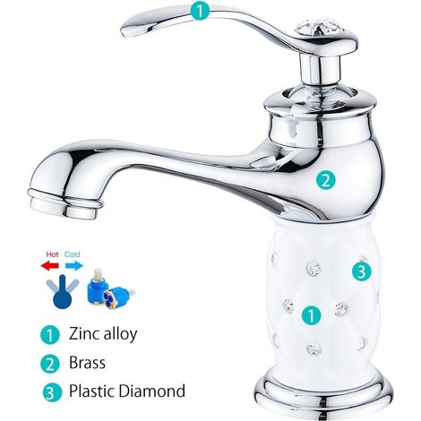 Mitigeur Lavabo Salle De Bains Bas Monocommande Élégant Diamanté (1/5)