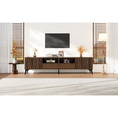Mueble TV 180x35x45 cm de tableros de madera nogal, con almacenaje para salón FloraGrace (1/5)