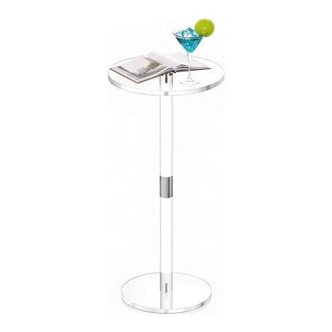 Mesa Auxiliar de Acrílico 25,4 x 25,4 x 54 cm, Mesa de Centro Redonda Transparente Carga de 5 kg, Mesita de Noche con Base Reforzada Estable para Tartas, Café, Bebidas, Comida, Aperitivos (1/5)