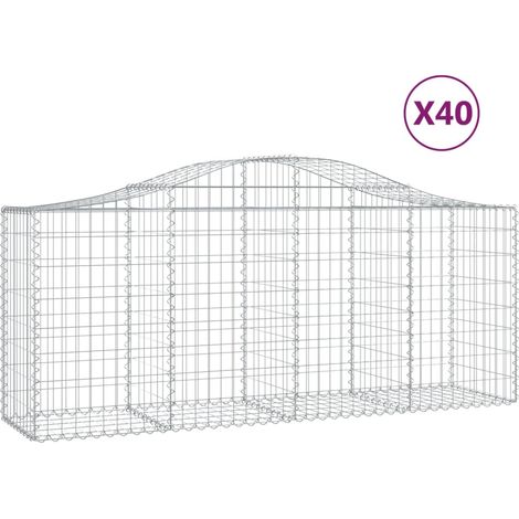 Paniers à gabions arqués 40 pcs Mur en gabion 200x50x80/100 cm Fer galvanisé