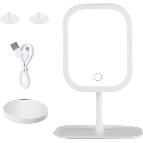 Miroir LED Maquillage, avec lumières, éclairage 3 Couleurs, Cosmétique LED de Table Écran Tactile avec Câble USB, Réglable Écran Horizontal écran Vertical, Miroir Cosmétique sans Fil (1/5)