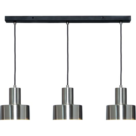 Litecraft Russ Ceiling Pendant Industrial Style Diner E27 3 Light - Satin Nickel (1/5)