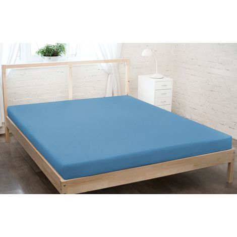 Drap-housse en jersey 180x200 bleu foncé (1/2)