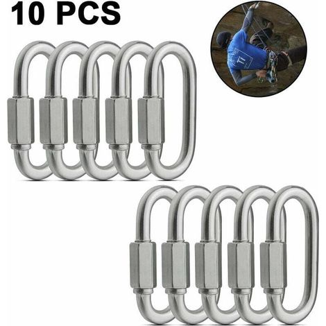 10 pièces maillon rapide fileté, mousqueton à verrouillage ovale en acier inoxydable, maillons rapides de chaîne de remorquage, connecteur de corde pour remorque, balançoire, hamacs, câble, camping (1/4)