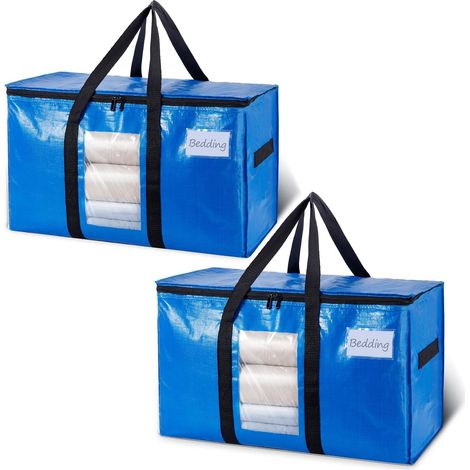 Sac Demenagement Très Grand Gormat avec Fermeture éclair,2 Paquet Bleu Rangement Vetement,Alternative aux Cartons de Déménagement,Sac Rangement Couette,Voyage, Literie (1/5)