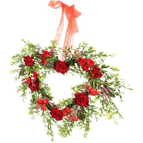 Guirlande de Roses en Soie de Cœur Décoration Murale Saint-Valentin Pendentif Couronne de Roses Artificielles Décoration Maison Festive Couronne Élégante sans Lumière (1/5)