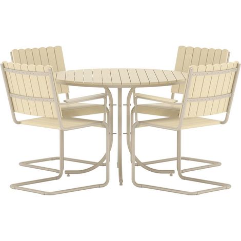 Ensemble Table de Jardin & 4 Chaises "Holmsund" 100cm Beige (1/3)