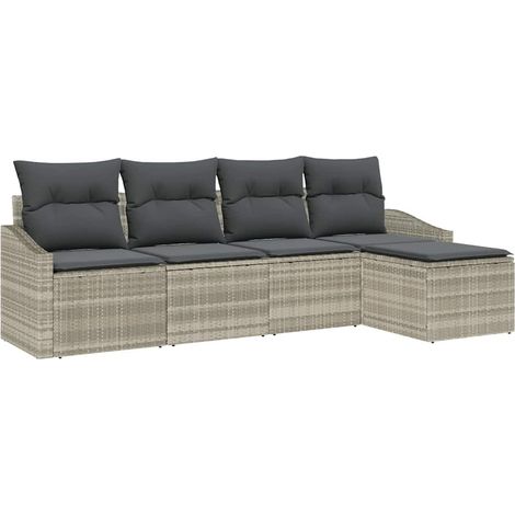 Maison Exclusive - Set di divani con cuscino 5 pcs Grigio chiaro polyrattan (1/5)