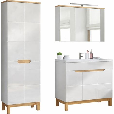 Set da bagno ERMANO: mobile sottolavabo 100cm + lavabo da incasso + sifone + mobili con specchi