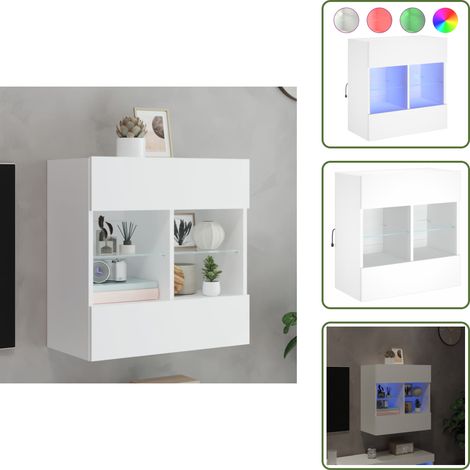TV-Wandschrank mit LED-Leuchten Weiß 58,5x30x60,5 cm - TV-Schrank - Holzschrank - Regal - Wandregal - Fernsehschränkchen (1/5)