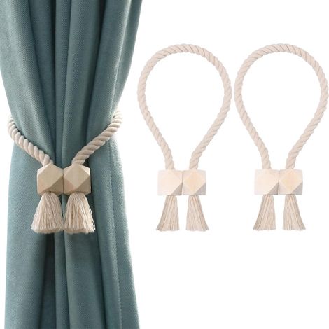 (2er-Pack) Handgewebte Raffhalter aus Baumwolle, Gardinenhalter, Gardinenbefestigungen für Gardinen (Beige, 2) (1/5)