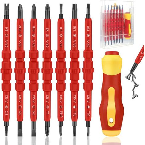 8 Piece Electrician Screwdriver,Multifunctional 14 in 1 Screwdriver Set,Insulated Screwdriver Set with Soft Handle,Interchangeable Screwdriver for Electrician Repair (1/5)