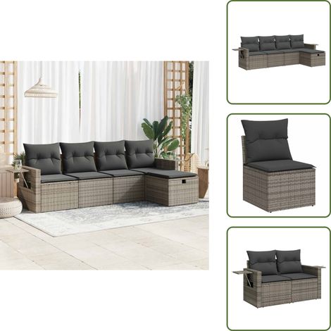 vidaXL Salon de jardin 5 pcs avec coussins gris résine tressée (1/5)